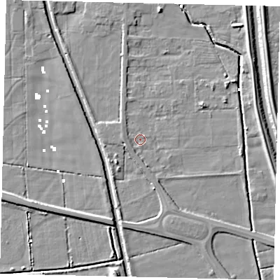 Shaded relief map of the ground around HU60AA, computed from Environment Agency LiDAR. The ground here sits at about 2 m above sea level and falls 6 m across the surrounding 800 m. Surface water reaching this point runs off ground lying to the west, 1.6 m higher.