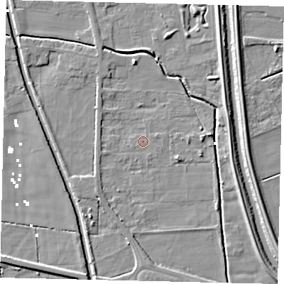 Shaded relief map of the ground around HU60AB, computed from Environment Agency LiDAR. The ground here sits at about 2 m above sea level and falls 5 m across the surrounding 800 m. Surface water reaching this point runs off ground lying to the west-south-west, 0.7 m higher.
