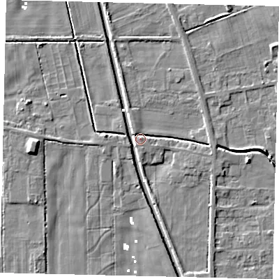 Shaded relief map of the ground around HU60AG, computed from Environment Agency LiDAR. The ground here sits at about 2 m above sea level and falls 5 m across the surrounding 800 m. Surface water reaching this point runs off ground lying to the east, 3.3 m higher.