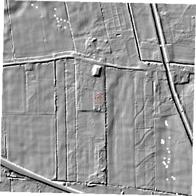 Shaded relief map of the ground around HU60AH, computed from Environment Agency LiDAR. The ground here sits at about 2 m above sea level and falls 5 m across the surrounding 800 m. The ground contributing surface water to this point lies to the south-south-west.