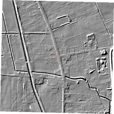 Shaded relief map of the ground around HU60AJ, computed from Environment Agency LiDAR. The ground here sits at about 2 m above sea level and falls 8 m across the surrounding 800 m. Surface water reaching this point runs off ground lying to the south-south-east, 3.3 m higher.