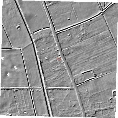 Shaded relief map of the ground around HU60AR, computed from Environment Agency LiDAR. The ground here sits at about 1 m above sea level and falls 4 m across the surrounding 800 m. Surface water reaching this point runs off ground lying to the south-west, 2.2 m higher.