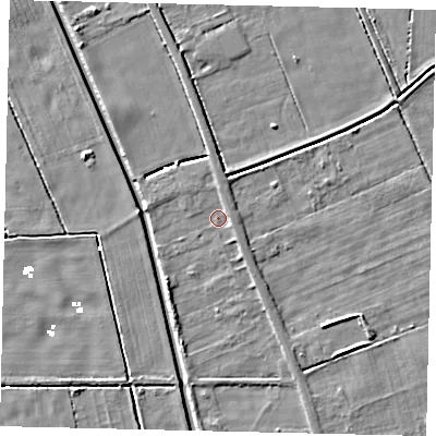 Shaded relief map of the ground around HU60AS, computed from Environment Agency LiDAR. The ground here sits at about 1 m above sea level and falls 4 m across the surrounding 800 m. Surface water reaching this point runs off ground lying to the south-west, 2.8 m higher.