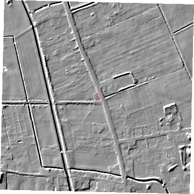 Shaded relief map of the ground around HU60AT, computed from Environment Agency LiDAR. The ground here sits at about 1 m above sea level and falls 6 m across the surrounding 800 m. Surface water reaching this point runs off ground lying to the north-east, 1.8 m higher.