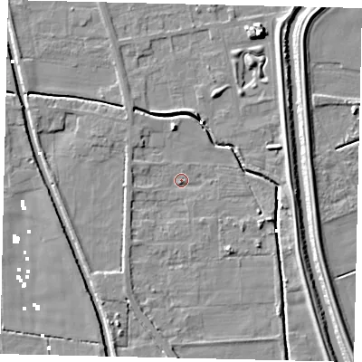 Shaded relief map of the ground around HU60AU, computed from Environment Agency LiDAR. The ground here sits at about 1 m above sea level and falls 8 m across the surrounding 800 m. Surface water reaching this point runs off ground lying to the east-south-east, 2.8 m higher.