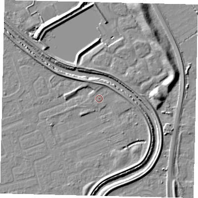 Shaded relief map of the ground around HU67AB, computed from Environment Agency LiDAR. The ground here sits at about 3 m above sea level and falls 9 m across the surrounding 800 m. Surface water reaching this point runs off ground lying to the north, 2.6 m higher.
