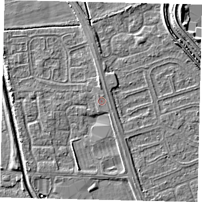 Shaded relief map of the ground around HU67AD, computed from Environment Agency LiDAR. The ground here sits at about 2 m above sea level and falls 6 m across the surrounding 800 m. Surface water reaching this point runs off ground lying to the north, 1.2 m higher.