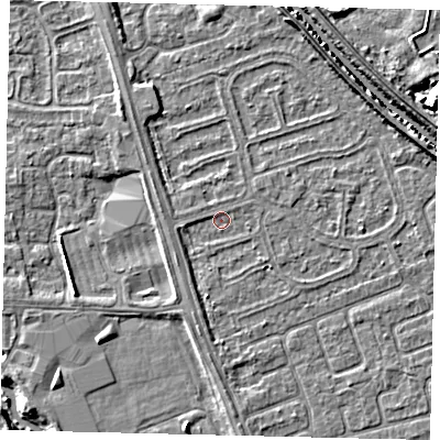 Shaded relief map of the ground around HU67AG, computed from Environment Agency LiDAR. The ground here sits at about 2 m above sea level and falls 7 m across the surrounding 800 m. Surface water reaching this point runs off ground lying to the south-south-west, 1.1 m higher.