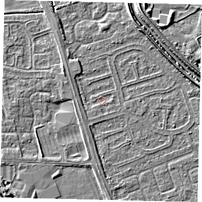 Shaded relief map of the ground around HU67AJ, computed from Environment Agency LiDAR. The ground here sits at about 2 m above sea level and falls 5 m across the surrounding 800 m. Surface water reaching this point runs off ground lying to the south-south-west, 0.8 m higher.