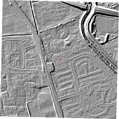 Shaded relief map of the ground around HU67AN, computed from Environment Agency LiDAR. The ground here sits at about 2 m above sea level and falls 7 m across the surrounding 800 m. Surface water reaching this point runs off ground lying to the east, 3.1 m higher.
