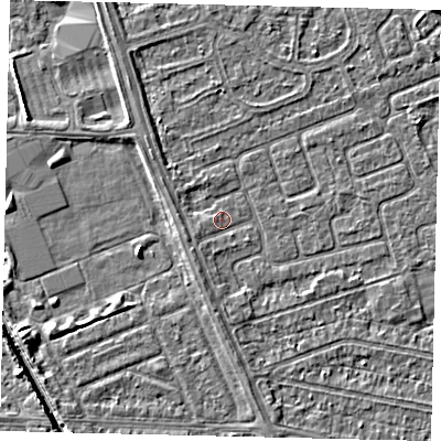 Shaded relief map of the ground around HU67AX, computed from Environment Agency LiDAR. The ground here sits at about 2 m above sea level and falls 5 m across the surrounding 800 m. Surface water reaching this point runs off ground lying to the south-south-west, 1.4 m higher.