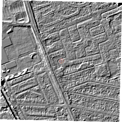 Shaded relief map of the ground around HU67AY, computed from Environment Agency LiDAR. The ground here sits at about 2 m above sea level and falls 5 m across the surrounding 800 m. Surface water reaching this point runs off ground lying to the west, 1.2 m higher.