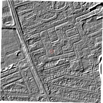 Shaded relief map of the ground around HU67AZ, computed from Environment Agency LiDAR. The ground here sits at about 2 m above sea level and falls 6 m across the surrounding 800 m. Surface water reaching this point runs off ground lying to the north-north-east, 0.5 m higher.