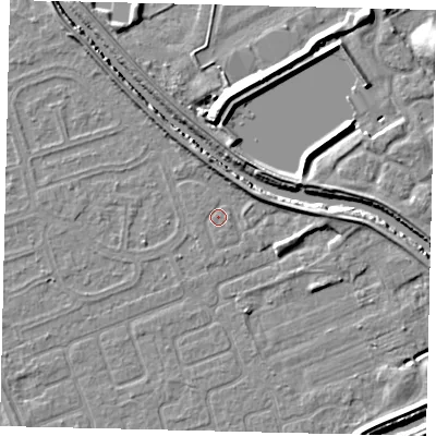 Shaded relief map of the ground around HU67BA, computed from Environment Agency LiDAR. The ground here sits at about 2 m above sea level and falls 8 m across the surrounding 800 m. Surface water reaching this point runs off ground lying to the east, 3.1 m higher.