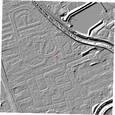 Shaded relief map of the ground around HU67BD, computed from Environment Agency LiDAR. The ground here sits at about 2 m above sea level and falls 6 m across the surrounding 800 m. Surface water reaching this point runs off ground lying to the north-north-east, 0.7 m higher.