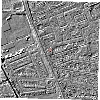 Shaded relief map of the ground around HU67BF, computed from Environment Agency LiDAR. The ground here sits at about 2 m above sea level and falls 5 m across the surrounding 800 m. Surface water reaching this point runs off ground lying to the north-west, 1.0 m higher.