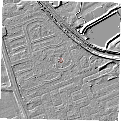 Shaded relief map of the ground around HU67BJ, computed from Environment Agency LiDAR. The ground here sits at about 2 m above sea level and falls 6 m across the surrounding 800 m. Surface water reaching this point runs off ground lying to the south-south-east, 0.8 m higher.