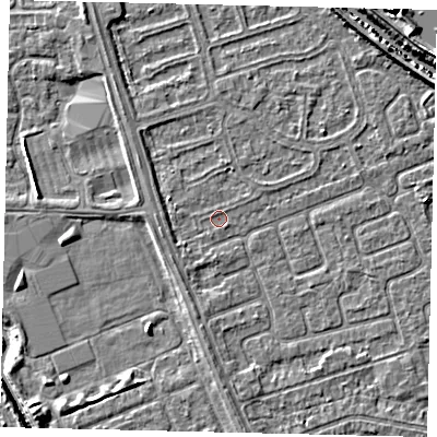 Shaded relief map of the ground around HU67BN, computed from Environment Agency LiDAR. The ground here sits at about 2 m above sea level and falls 6 m across the surrounding 800 m. Surface water reaching this point runs off ground lying to the south-south-west, 0.5 m higher.