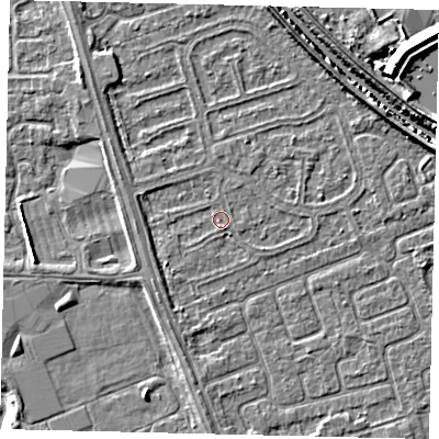 Shaded relief map of the ground around HU67BP, computed from Environment Agency LiDAR. The ground here sits at about 2 m above sea level and falls 7 m across the surrounding 800 m. Surface water reaching this point runs off ground lying to the south-west, 1.4 m higher.