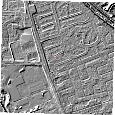 Shaded relief map of the ground around HU67BS, computed from Environment Agency LiDAR. The ground here sits at about 2 m above sea level and falls 7 m across the surrounding 800 m. Surface water reaching this point runs off ground lying to the south-west, 0.7 m higher.