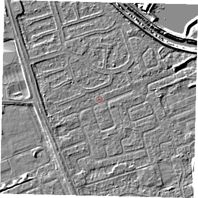 Shaded relief map of the ground around HU67BW, computed from Environment Agency LiDAR. The ground here sits at about 2 m above sea level and falls 6 m across the surrounding 800 m. Surface water reaching this point runs off ground lying to the south-east, 1.9 m higher.