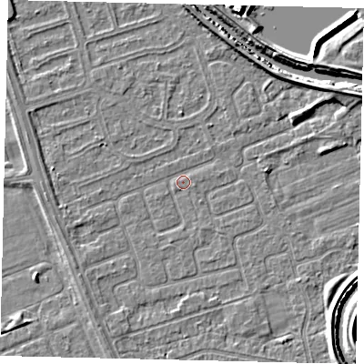 Shaded relief map of the ground around HU67BX, computed from Environment Agency LiDAR. The ground here sits at about 2 m above sea level and falls 6 m across the surrounding 800 m. Surface water reaching this point runs off ground lying to the south-east, 3.4 m higher.