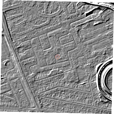 Shaded relief map of the ground around HU67BY, computed from Environment Agency LiDAR. The ground here sits at about 2 m above sea level and falls 4 m across the surrounding 800 m. Surface water reaching this point runs off ground lying to the north, 0.5 m higher.
