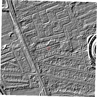 Shaded relief map of the ground around HU67DE, computed from Environment Agency LiDAR. The ground here sits at about 2 m above sea level and falls 6 m across the surrounding 800 m. Surface water reaching this point runs off ground lying to the south-west, 1.0 m higher.