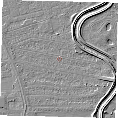 Shaded relief map of the ground around HU67DL, computed from Environment Agency LiDAR. The ground here sits at about 2 m above sea level and falls 5 m across the surrounding 800 m. Surface water reaching this point runs off ground lying to the east-south-east, 4.4 m higher.