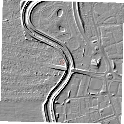 Shaded relief map of the ground around HU67DU, computed from Environment Agency LiDAR. The ground here sits at about 3 m above sea level and falls 5 m across the surrounding 800 m. Surface water reaching this point runs off ground lying to the south-east, 3.1 m higher.
