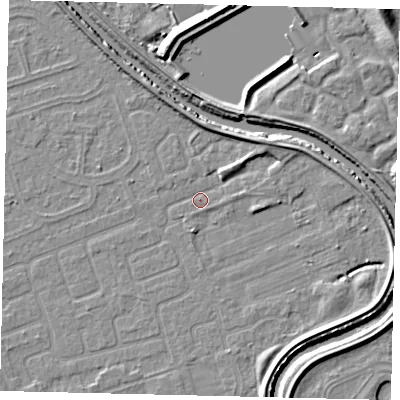 Shaded relief map of the ground around HU67DY, computed from Environment Agency LiDAR. The ground here sits at about 2 m above sea level and falls 9 m across the surrounding 800 m. Surface water reaching this point runs off ground lying to the north-east, 3.5 m higher.