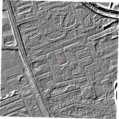 Shaded relief map of the ground around HU67DZ, computed from Environment Agency LiDAR. The ground here sits at about 2 m above sea level and falls 4 m across the surrounding 800 m. Surface water reaching this point runs off ground lying to the south-south-east, 0.6 m higher.