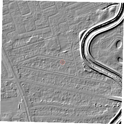 Shaded relief map of the ground around HU67EA, computed from Environment Agency LiDAR. The ground here sits at about 2 m above sea level and falls 5 m across the surrounding 800 m. Surface water reaching this point runs off ground lying to the east-south-east, 3.7 m higher.