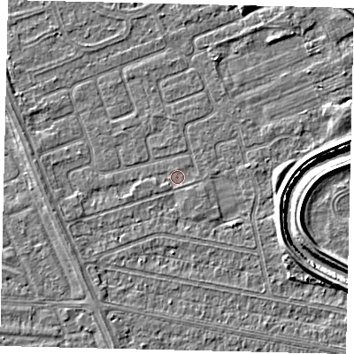 Shaded relief map of the ground around HU67EG, computed from Environment Agency LiDAR. The ground here sits at about 2 m above sea level and falls 4 m across the surrounding 800 m. Surface water reaching this point runs off ground lying to the south-south-east, 0.7 m higher.