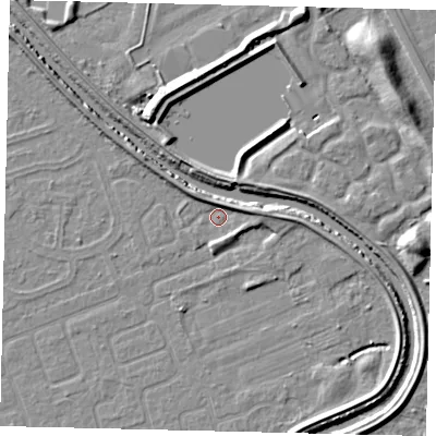 Shaded relief map of the ground around HU67EH, computed from Environment Agency LiDAR. The ground here sits at about 2 m above sea level and falls 9 m across the surrounding 800 m. Surface water reaching this point runs off ground lying to the east, 2.9 m higher.