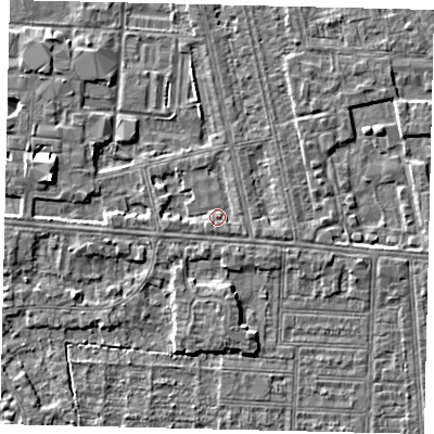 Shaded relief map of the ground around HU67EN, computed from Environment Agency LiDAR. The ground here sits at about 3 m above sea level and falls 5 m across the surrounding 800 m. Surface water reaching this point runs off ground lying to the west, 1.4 m higher.