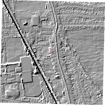 Shaded relief map of the ground around HU67ER, computed from Environment Agency LiDAR. The ground here sits at about 3 m above sea level and falls 5 m across the surrounding 800 m. Surface water reaching this point runs off ground lying to the north-north-east, 0.7 m higher.
