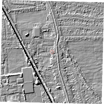 Shaded relief map of the ground around HU67ES, computed from Environment Agency LiDAR. The ground here sits at about 2 m above sea level and falls 5 m across the surrounding 800 m. Surface water reaching this point runs off ground lying to the east, 0.8 m higher.