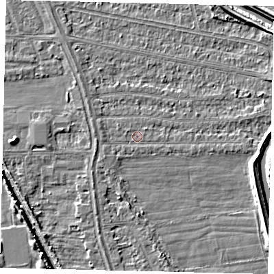 Shaded relief map of the ground around HU67EZ, computed from Environment Agency LiDAR. The ground here sits at about 2 m above sea level and falls 6 m across the surrounding 800 m. Surface water reaching this point runs off ground lying to the west-north-west, 1.0 m higher.
