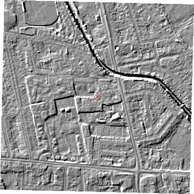Shaded relief map of the ground around HU67FB, computed from Environment Agency LiDAR. The ground here sits at about 2 m above sea level and falls 5 m across the surrounding 800 m. Surface water reaching this point runs off ground lying to the south-west, 1.1 m higher.