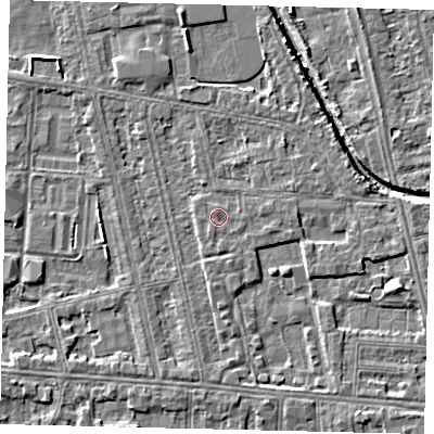 Shaded relief map of the ground around HU67FE, computed from Environment Agency LiDAR. The ground here sits at about 2 m above sea level and falls 4 m across the surrounding 800 m. Surface water reaching this point runs off ground lying to the south-south-west, 0.6 m higher.