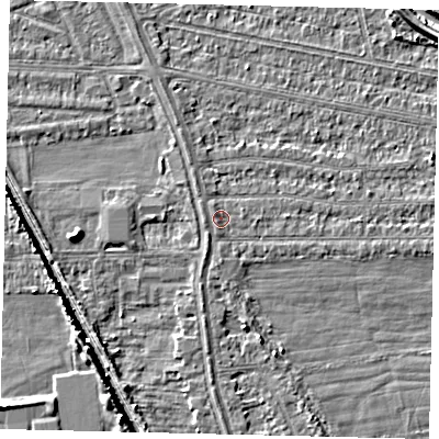 Shaded relief map of the ground around HU67HD, computed from Environment Agency LiDAR. The ground here sits at about 2 m above sea level and falls 6 m across the surrounding 800 m. Surface water reaching this point runs off ground lying to the north-west, 0.8 m higher.