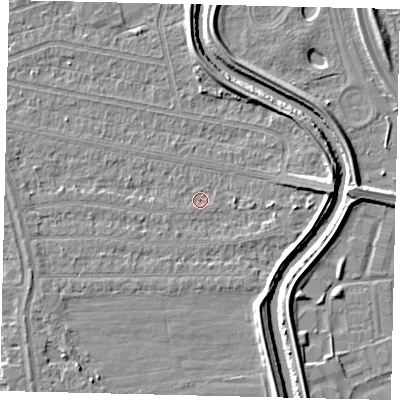 Shaded relief map of the ground around HU67HN, computed from Environment Agency LiDAR. The ground here sits at about 2 m above sea level and falls 5 m across the surrounding 800 m. Surface water reaching this point runs off ground lying to the east, 4.2 m higher.