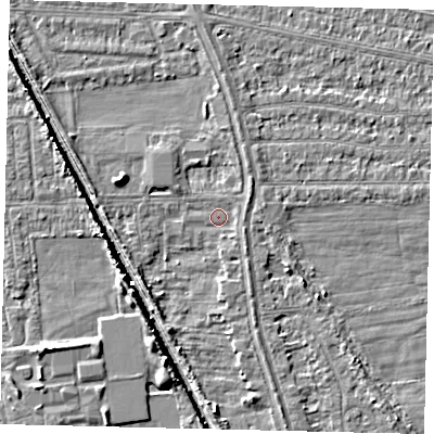 Shaded relief map of the ground around HU67JA, computed from Environment Agency LiDAR. The ground here sits at about 2 m above sea level and falls 5 m across the surrounding 800 m. Surface water reaching this point runs off ground lying to the east-south-east, 1.0 m higher.
