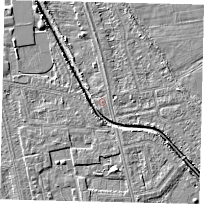 Shaded relief map of the ground around HU67JJ, computed from Environment Agency LiDAR. The ground here sits at about 2 m above sea level and falls 5 m across the surrounding 800 m. Surface water reaching this point runs off ground lying to the south-south-east, 1.1 m higher.