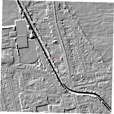 Shaded relief map of the ground around HU67JL, computed from Environment Agency LiDAR. The ground here sits at about 2 m above sea level and falls 5 m across the surrounding 800 m. Surface water reaching this point runs off ground lying to the south-south-east, 1.5 m higher.