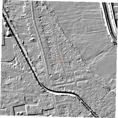 Shaded relief map of the ground around HU67JR, computed from Environment Agency LiDAR. The ground here sits at about 2 m above sea level and falls 6 m across the surrounding 800 m. Surface water reaching this point runs off ground lying to the south-west, 1.1 m higher.