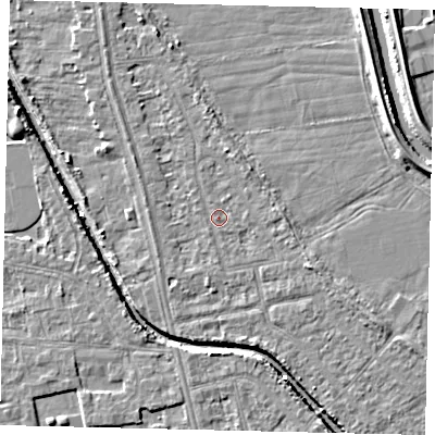 Shaded relief map of the ground around HU67JS, computed from Environment Agency LiDAR. The ground here sits at about 2 m above sea level and falls 6 m across the surrounding 800 m. Surface water reaching this point runs off ground lying to the south-west, 0.7 m higher.