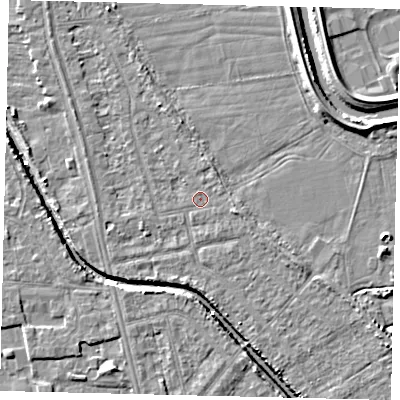 Shaded relief map of the ground around HU67JU, computed from Environment Agency LiDAR. The ground here sits at about 2 m above sea level and falls 6 m across the surrounding 800 m. Surface water reaching this point runs off ground lying to the north-north-west, 1.5 m higher.