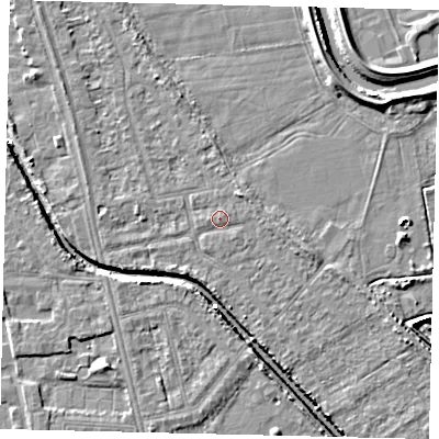 Shaded relief map of the ground around HU67JX, computed from Environment Agency LiDAR. The ground here sits at about 2 m above sea level and falls 6 m across the surrounding 800 m. Surface water reaching this point runs off ground lying to the east-south-east, 1.6 m higher.